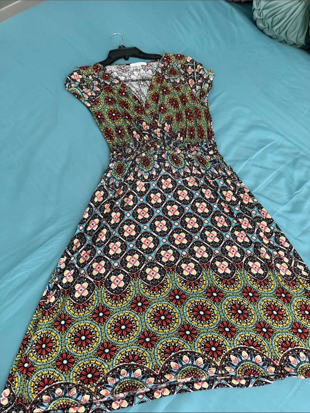 Spense Multicolor Floral Mosaic Maxi Dress in Black, Red, Green, Yellow